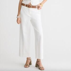 J.Crew Petite Sydney Pant Stretch Linen Wide Leg High Rise Crop White US 12P NWT